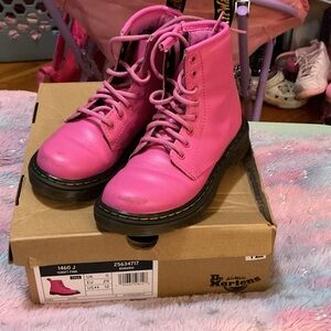 Dr. Martens Pink Leather Lace-Up Combat Boots